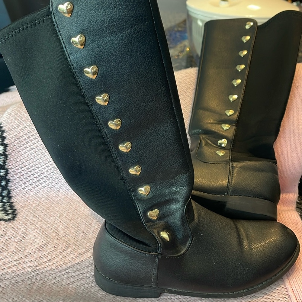 Michael Kohrs black zip up riding boots with studded hearts - size 2 girls